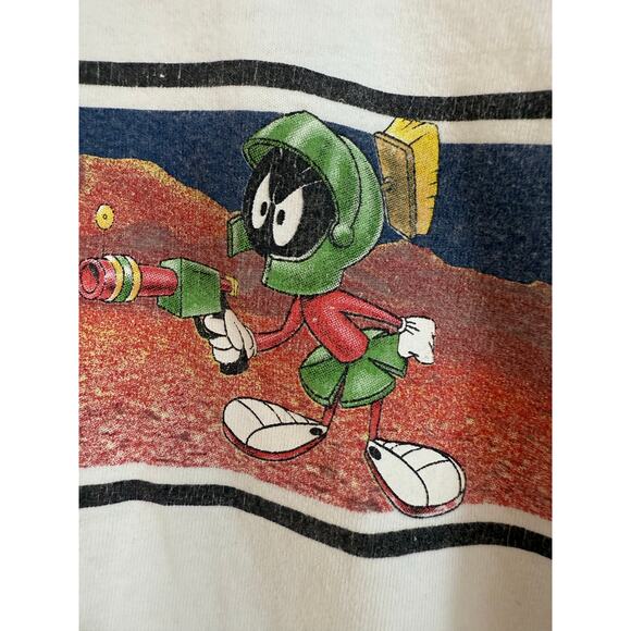 VTG 90s 1997 Looney Tunes Marvin Martian Box Graphic White T-Shirt USA M / L** - Picture 2 of 11
